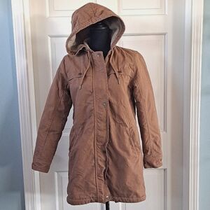 Tough Duck Insulated Barn Lined Hooded Pockets Cinched Waist Chore Work Jacket